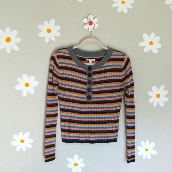 American Eagle Multicolored Striped Long-Sleeved Henley - Picture 3 of 10